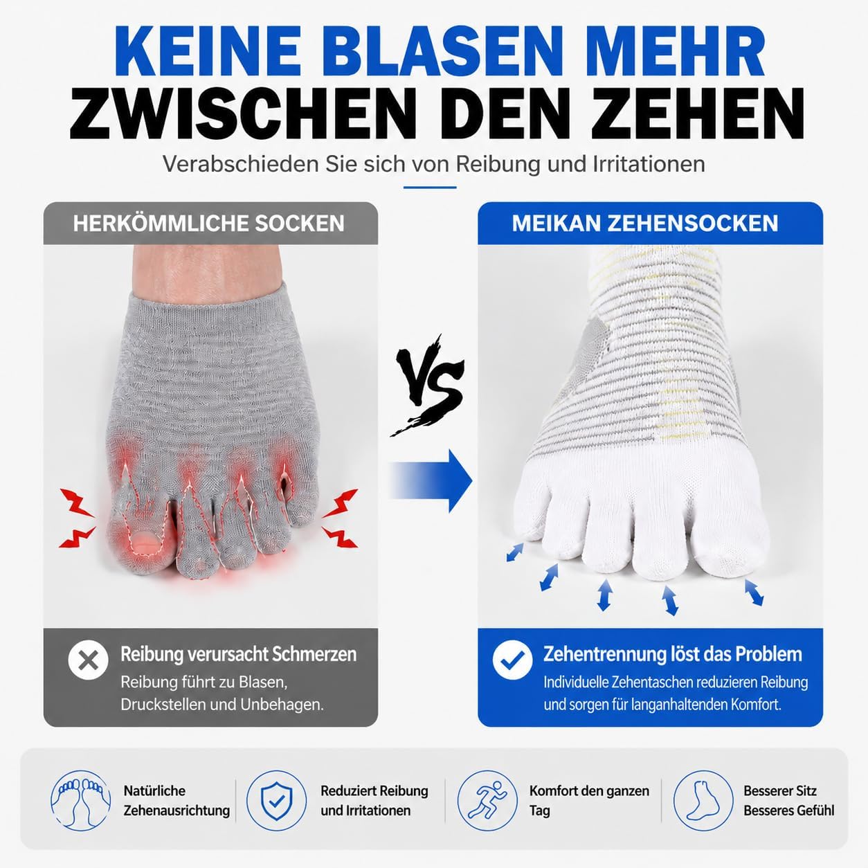 MEIKAN Anti-Blister Toe Socks for Hiking & Running Five Finger Coolmax Socks 3 Pairs Breathable Athletic Socks