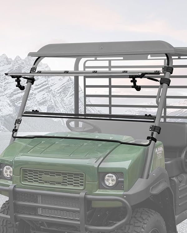 LitMiRaCle Front Flip Up Windshield for 2009-2026 Kawasaki Mule 4000 4010 Accessories, 3-IN-1 Clear Hard Coated PC Adjustment Windscreen Window, Can be Open/ Vented/ Closed by LitMiRaCle - Used condition - US$230.94