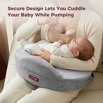 Momcozy Innovative Safety Guard Nursing Pillow - Firm & Springy Memory Foam - Stable, Ergonomic Support & Comfort - Wider Breastfeeding Cushion, Adjustable, Removable Cover, Baby Safety Certified