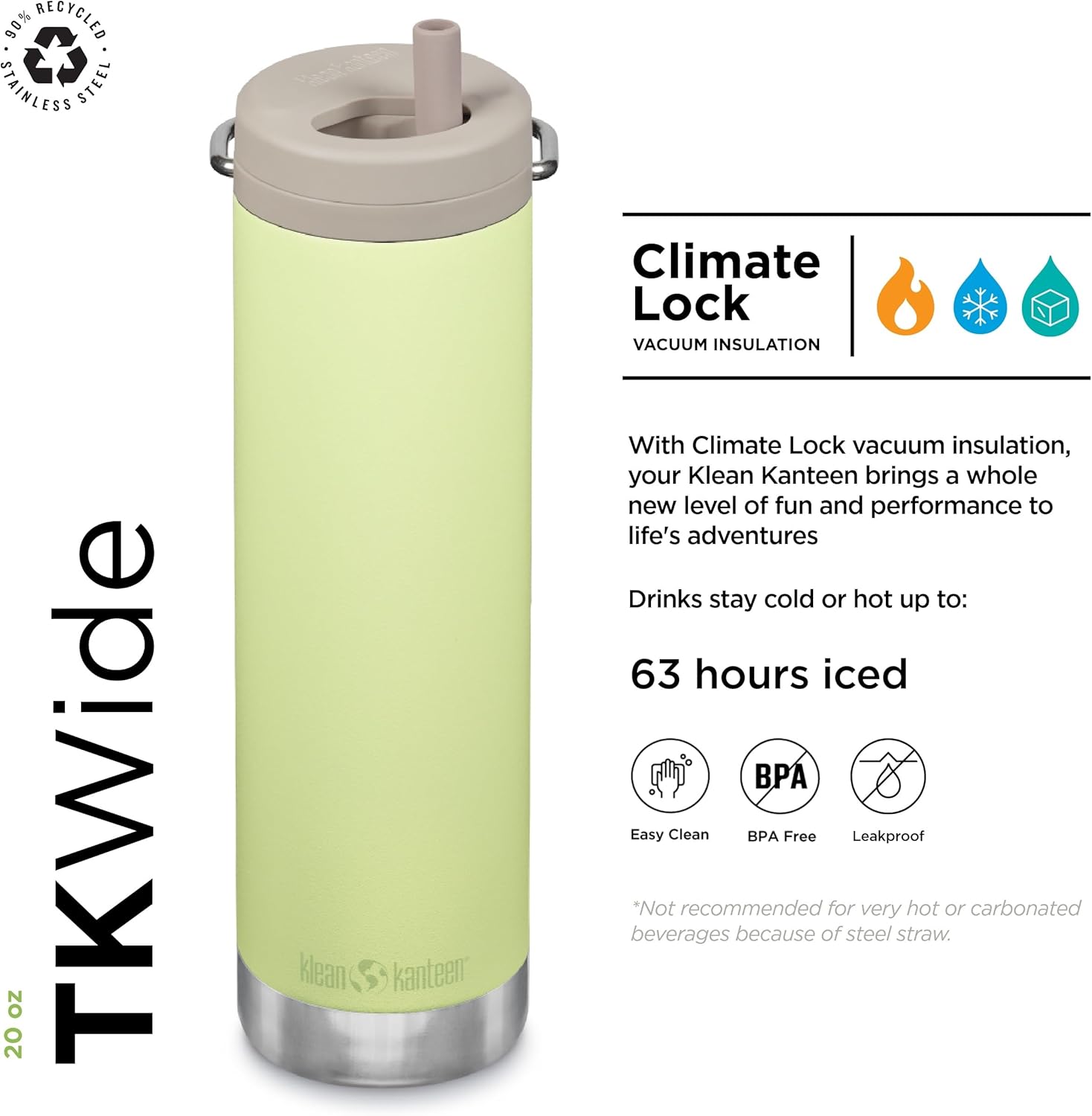 Klean Kanteen 20oz TKWide Insulated Water Bottle with Twist Cap - Shadow Lime - Image 2