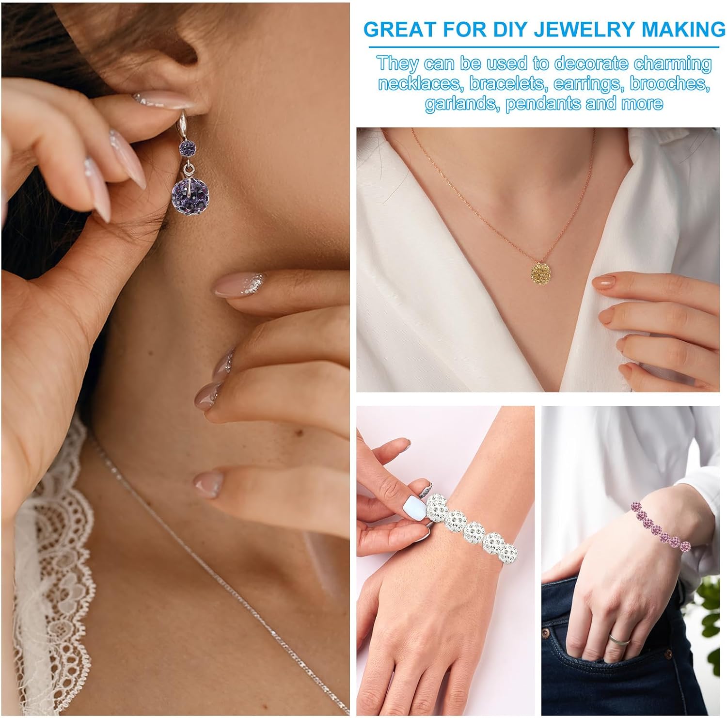 PATIKIL 10mm Rhinestone Clay Beads for Jewelry Making, 120 Pack Round Ball Polymer Clay Crystal Charm Beads for Craft Decor Necklace Chain Bracelets DIY, Dark Green - Image 5