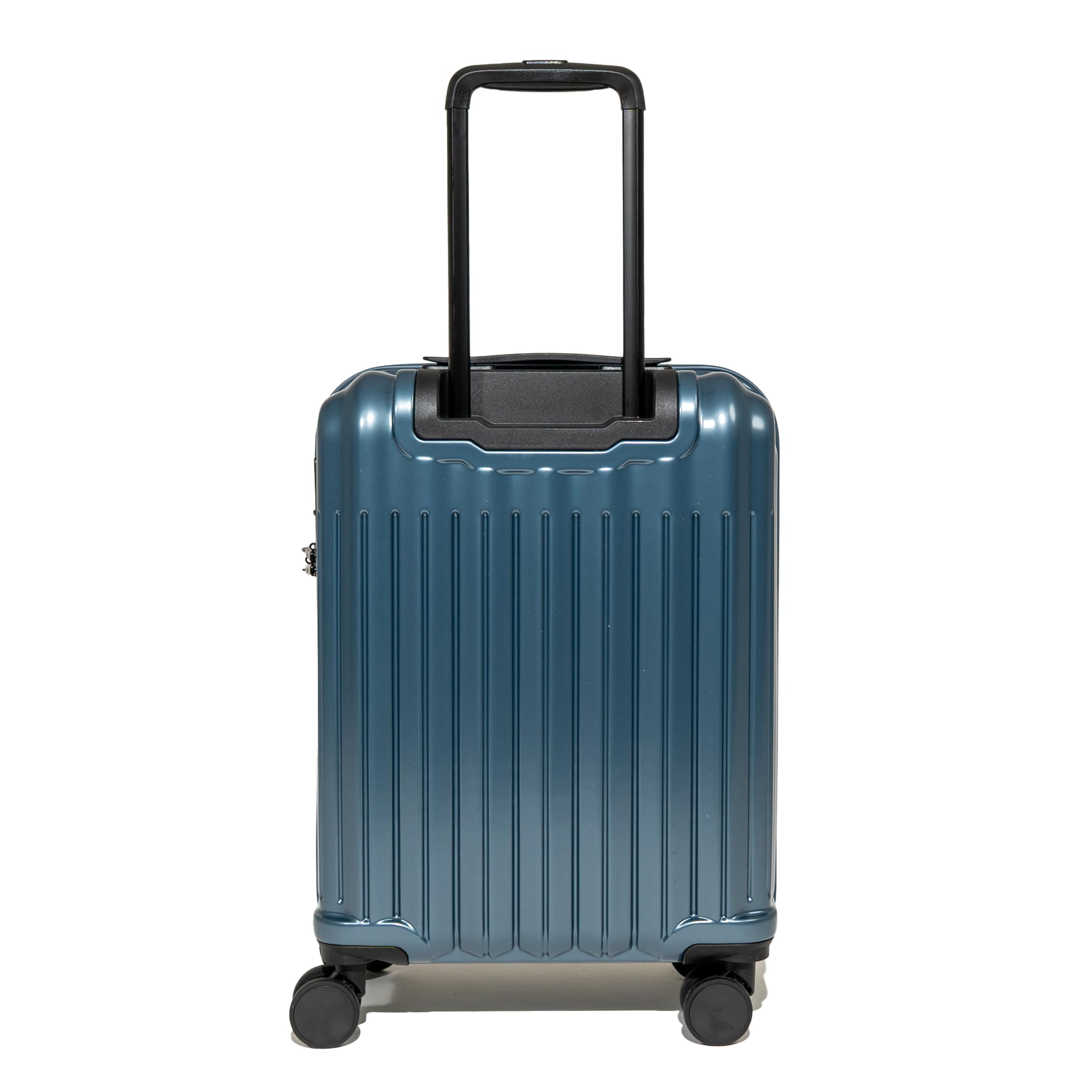 Rock Luna - Maleta pequeña de carcasa rígida en color azul, funda ligera y duradera de ABS con cerradura TSA, 8 ruedas giratorias y mango telescópico, equipaje a cuadros metálico plateado, 54,5 x 37,5