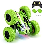 Remote Control Car RC Cars Toys for Boys Girls Ages 6-12, Upgraded USB-C Modular Batteries, Threeking 4WD Stunt Car with Breathing Soft Lights, Double-Sided Driving & 360 Flips, Presents Gifts, Green
