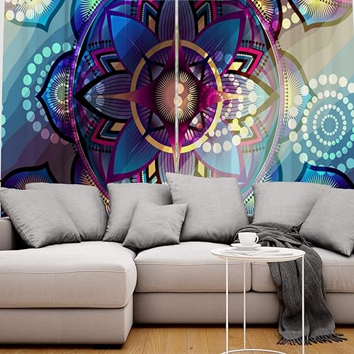 Miniatura 5 de FortuneHouse Blackout Curtains Thermal Insulated Purple Mandala Pattern Solid Pattern Metal Grommet Elegant Room Drapes Window Curtain for Bedroom