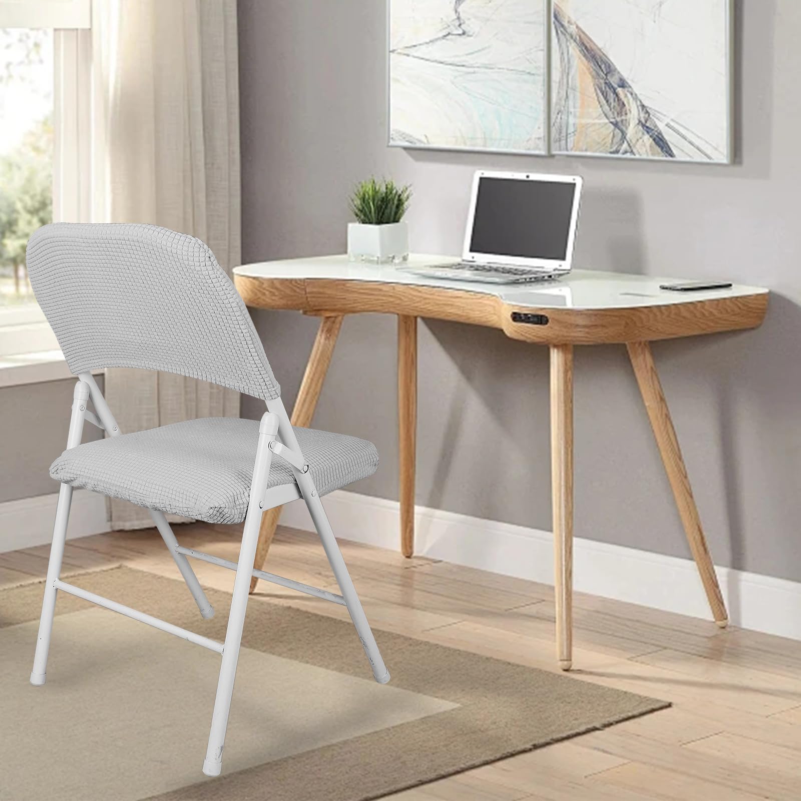 Stuhlhussen,Stretch Stuhlbezug,Klappstuhlbezug,Samt Klappstuhl SlipcoversAbnehmbar Waschbar Spannbezug für Esszimmerstühle Hochzeit Büro Bankette Partys Deko,Universal (8, Hellgrau)