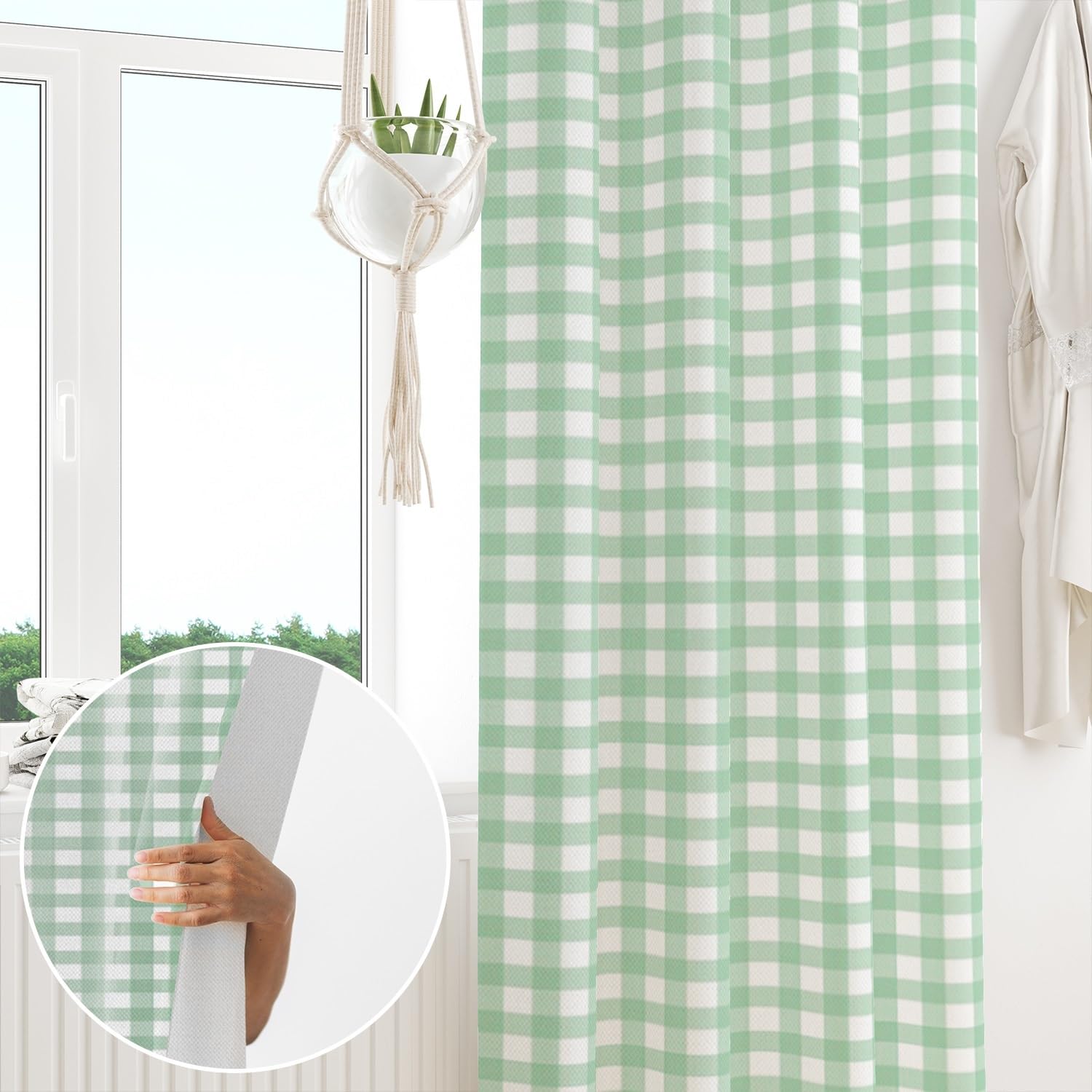 ggaimwf Checked Curtains Green Teal Gingham Curtains for Living Room Farmhouse Classic Plaid Curtains Window Treatments Bedroom Nursery Internal Door Back Tab Curtain Drape 107x160cm 1 Panel - Image 4