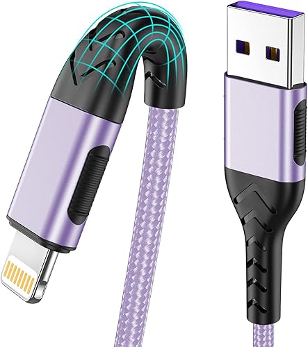 Durcord Cargador de iPhone, certificado Apple MFi Paquete de 3 cables USB A de 10 pies para cable de carga Lightning largo, cable de carga rápida de