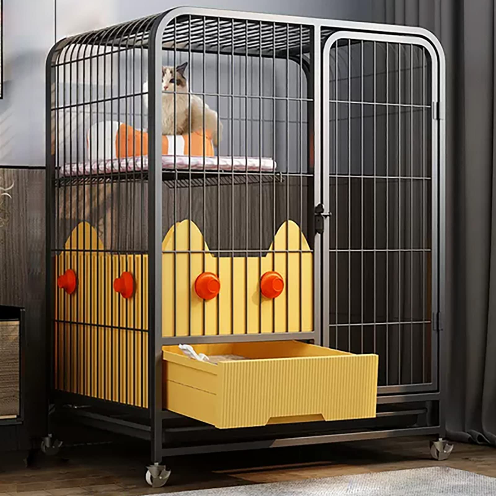 Cage pour chat à 2 niveaux en métal avec niche et bac à litière intégré