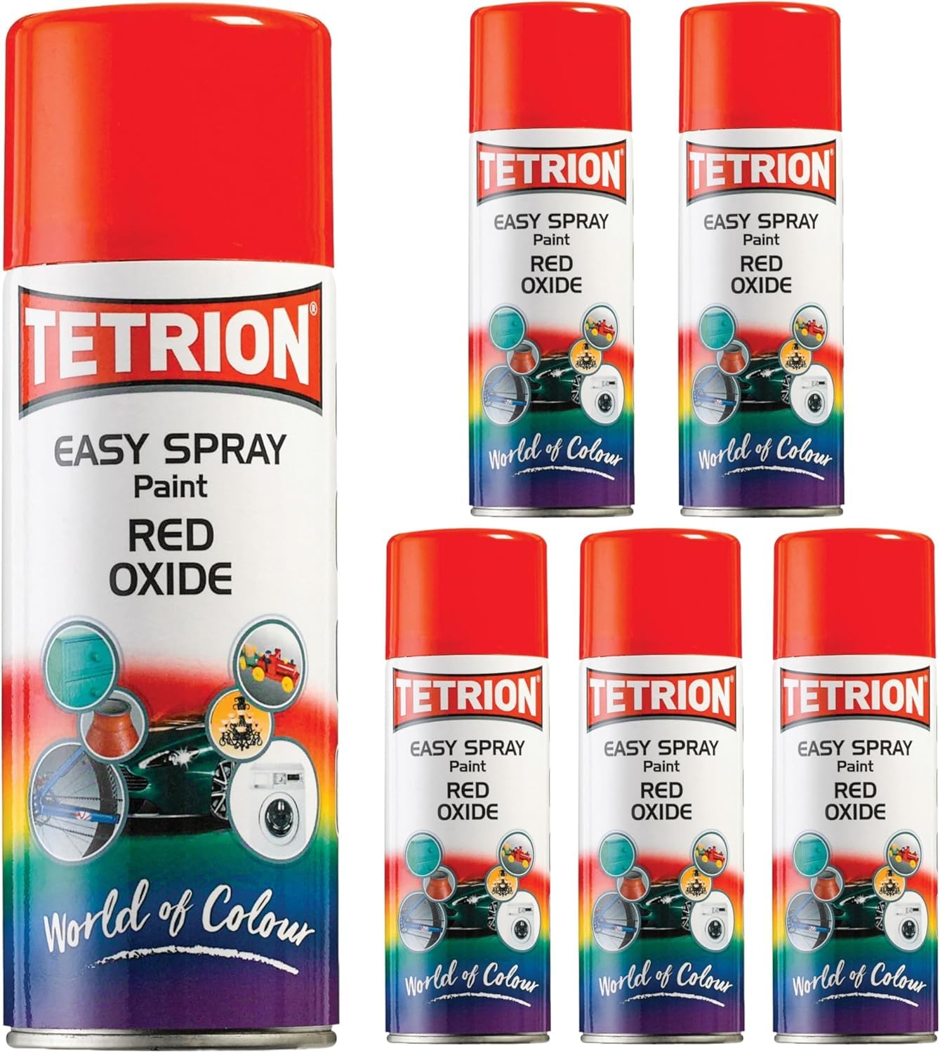 Tetrion Easy Spray Paint Primer - Red Oxide Primer 400ml (Pack of 6) – Corrosion Inhbiting, Fast Drying Acrylic Spray for Metal, Wood, Plastic, Ceramic &amp; More, Smooth Base Coat - Indoor &amp; Outdoor Use, 13.5 Oz
