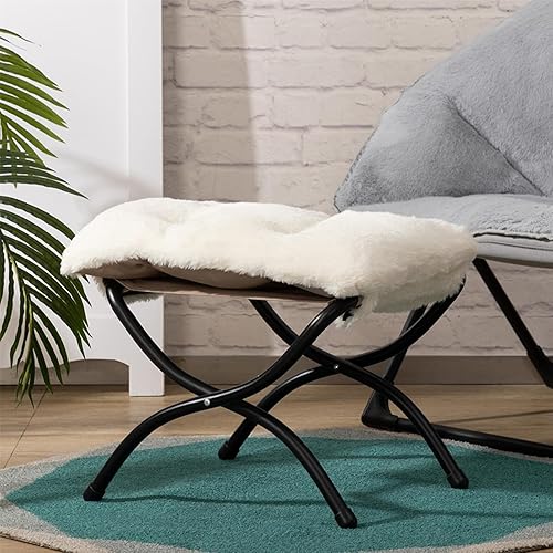Miniatura 7 de HollyHOME Taburete reposapiés plegable de 15 pulgadas de alto, otomano plegable pequeño tapizado, taburete acolchado para sofá para silla perezosa,