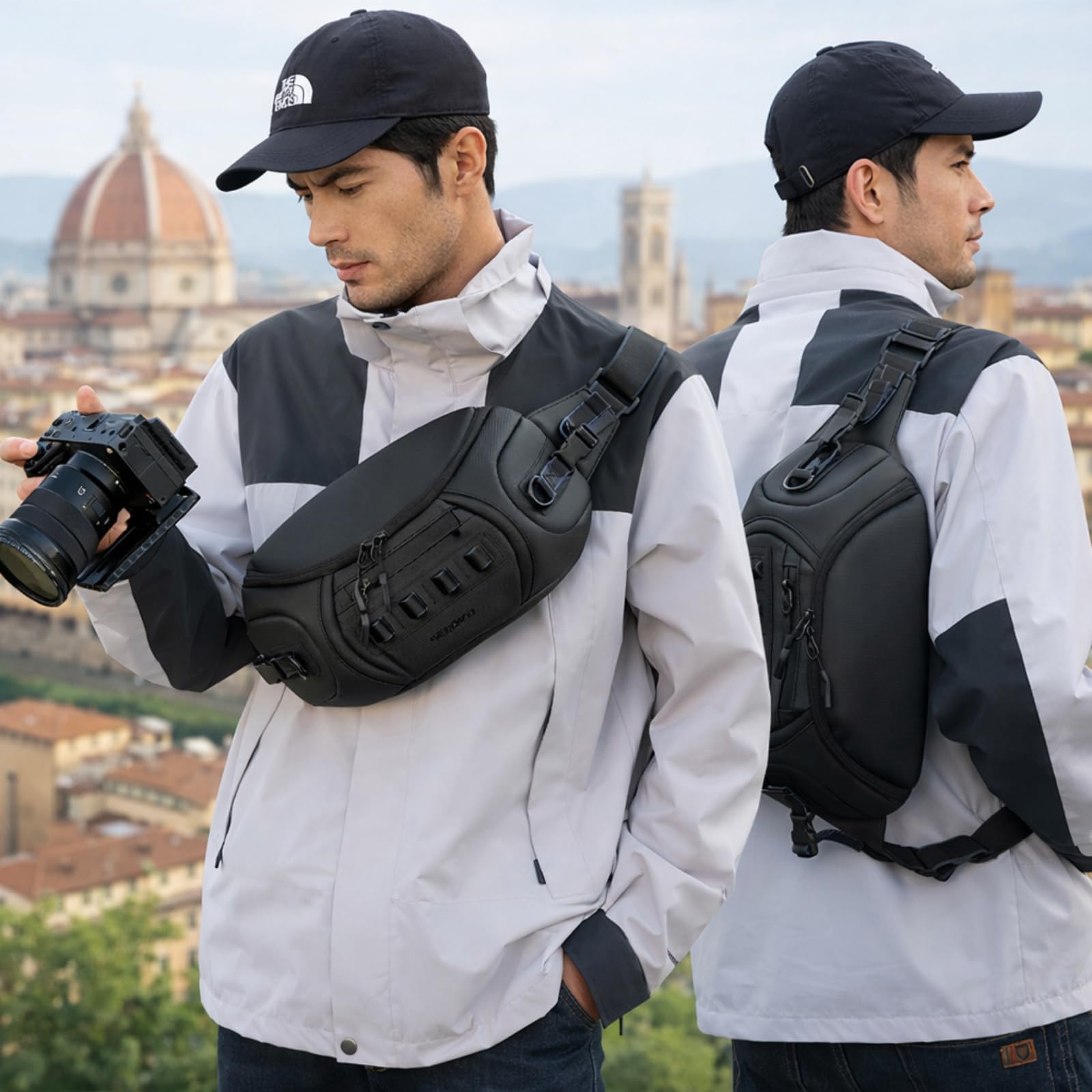 Borsa Monospalla per Fotocamera Impermeabile in Tessuto Oxford con 2 Divisori Rimovibili Custodia per Mirrorless e Reflex BG514