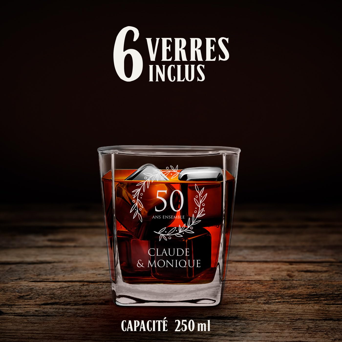 Maverton Ensemble de Carafe en Verre Personnalisé a Whisky Rhum Cognac Avec 6 Verres a Whisky Gravés Cadeau Personnalisé Couple - 700 ml Service Universel Verre a Whisky et Carafe - Ensemble