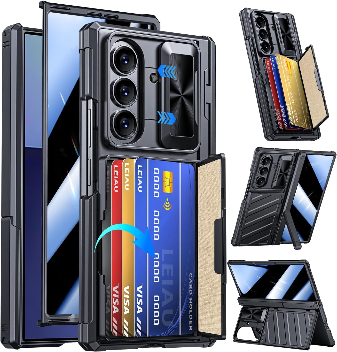 Wallet Case for Samsung Galaxy Z Fold 7 [Privacy Screen Protector][4 Card Holder Lens Cover] Military Grade Heavy Duty Armor with Kickstand RFID Blocking Anti-Slip Business Phone Cover