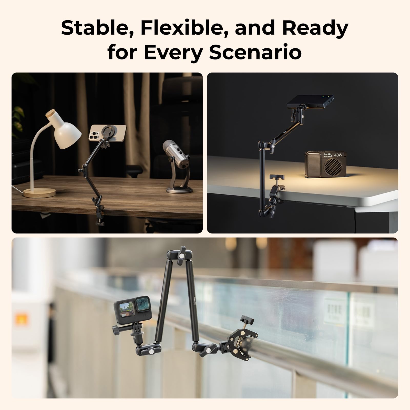SMALLRIG Zestaw z zaciskiem biurkowym Magic Arm do mocowania do MagSafe do iPhone'a, 67 cm, dwustopniowe, regulowane, elastyczne ramię z bezpiecznym uchwytem do smartfona, internetowej - 5626