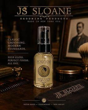 JS Sloane High Gloss Top Coat Hair Shine Serum for Men, Lightweight Finishing Oil, Adds Brilliant Shine & Controls Frizz, Water-Based, Non-Greasy Styling Finisher, 2 fl oz