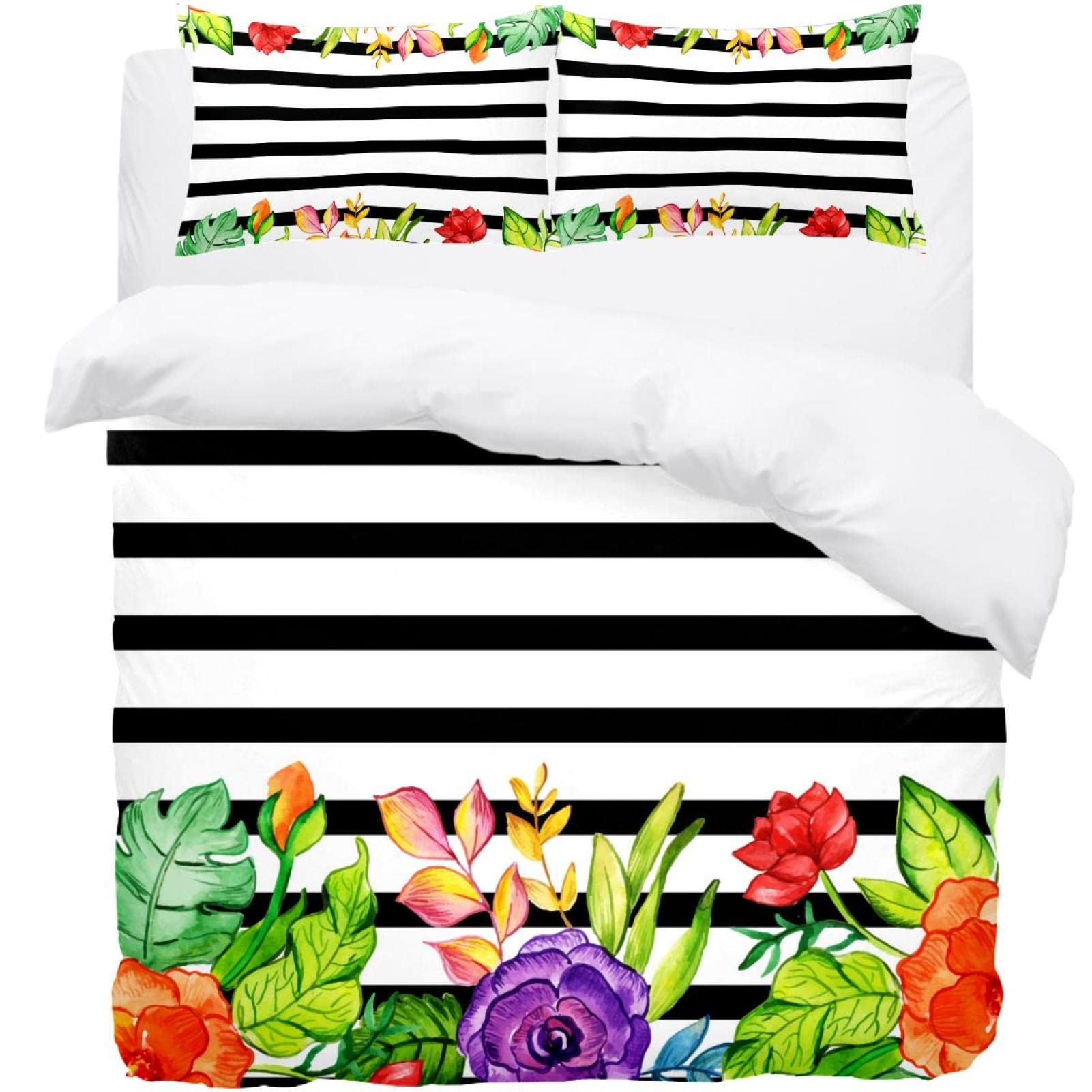 Parure de lit motif floral noir et blanc housse de couette haut de gamme lit double