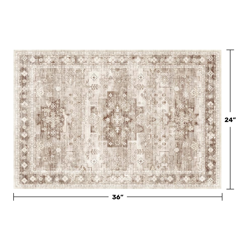 Image of Boho Bathroom Rugs - Washable Non-Slip Soft Low Pile Area Rug for Entryway, Kitchen, and Indoor Spaces - Modern Farmhouse Design, Perfect for Boho Decor (2x3 Beige /Latte)