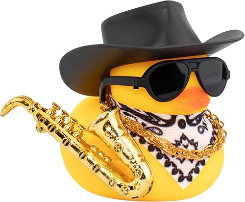 wonuu Pato de goma para automóvil, decoración de pato amarillo con sombrero de sol, collar, gafas de sol para decoración de tablero de automóvil,