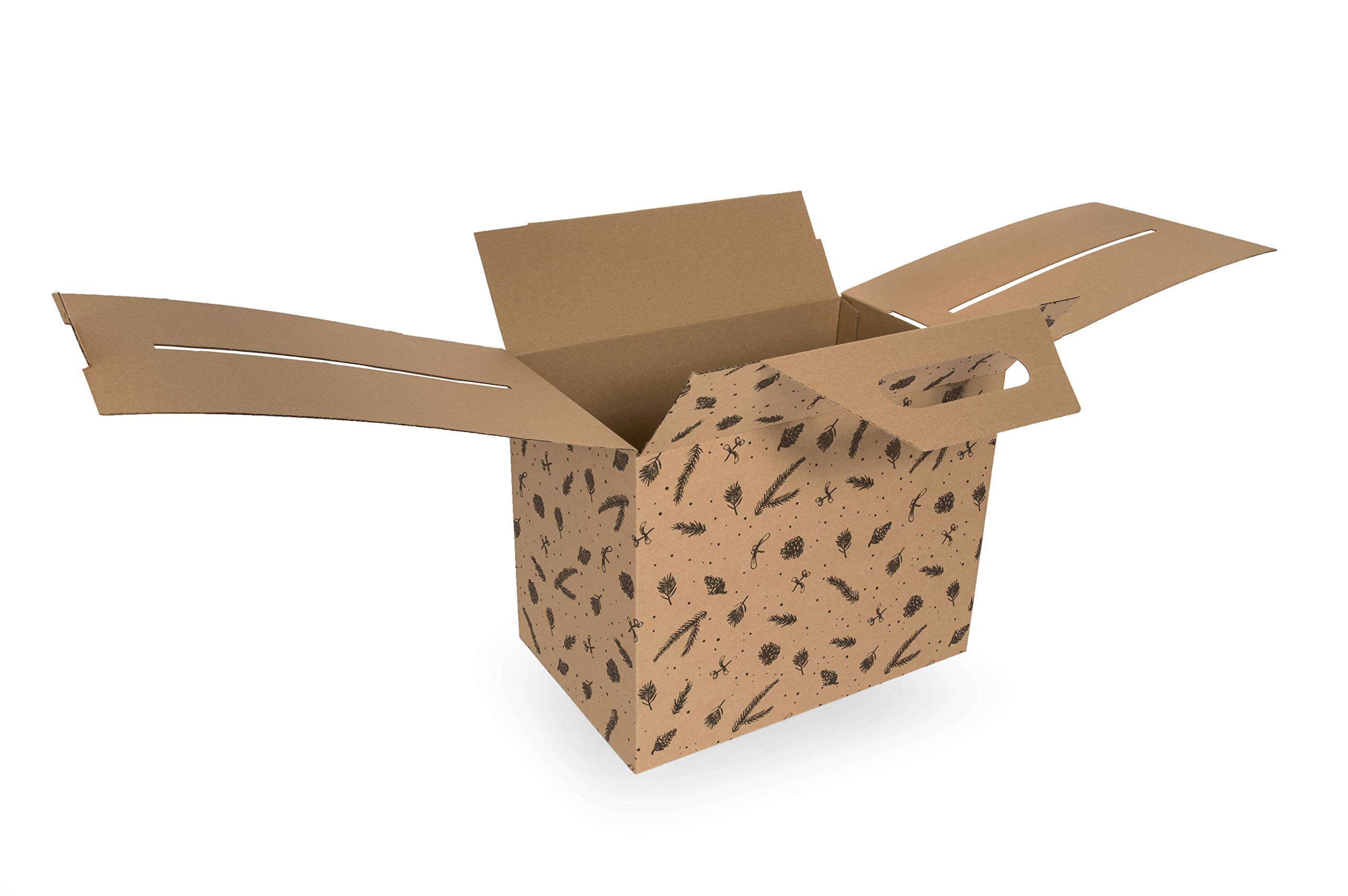 Cartón de Navidad, Embalaje con asa, Caja de regalo, Cartón de 310x200x350 mm con impresión navideña, Cartón marrón, Impresión navideña negra, Empaque fuerte, Papel de regalo, Sorpresa (15)