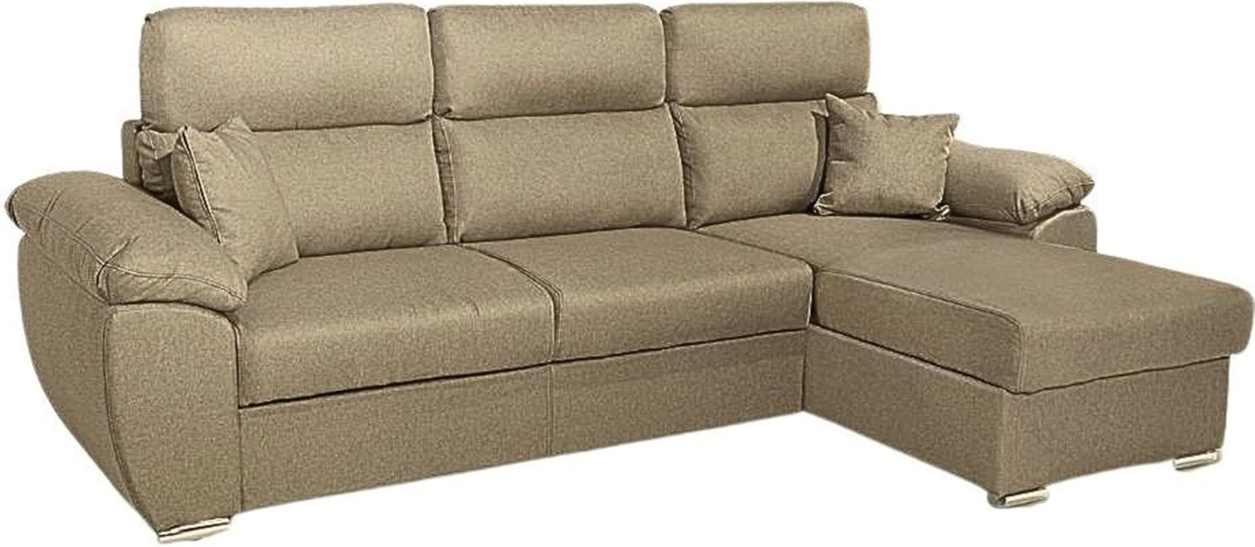 Divano Angolare 3 Posti Moderno con Chaise Longue Letto Estraibile in Tessuto Dimensioni 265x91-102x166 cm colore Cappuccino