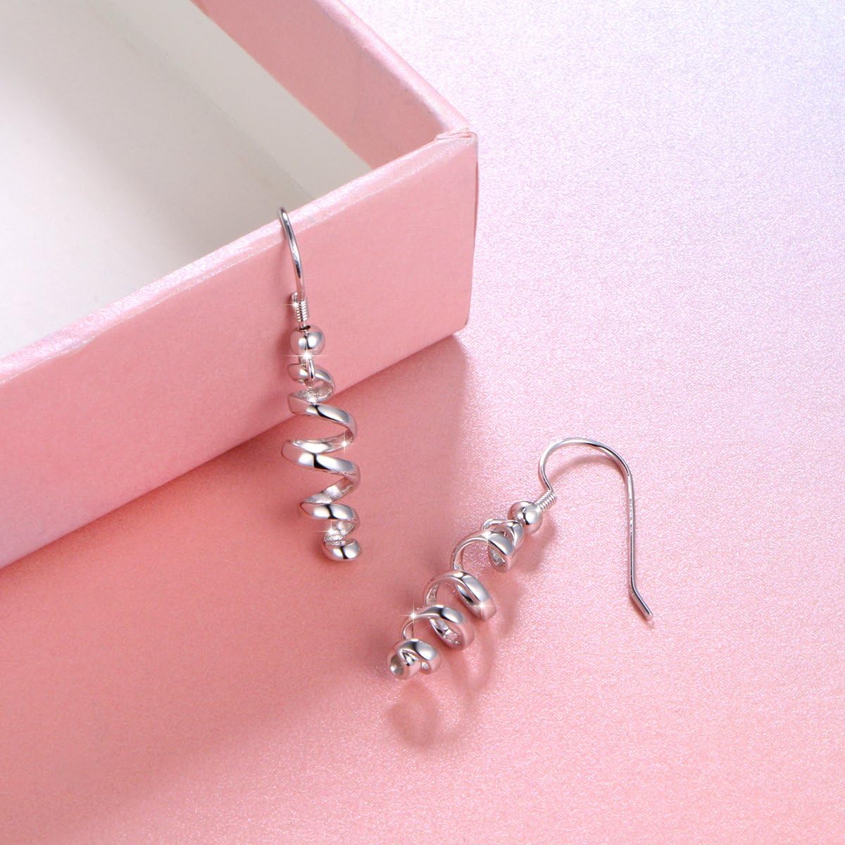 925 Sterling Silver Cute Exquisite Dangle Earrings Curve Twist Shape Spiral Dangle Stud Earrings for Women Birthday Gift - Image 4