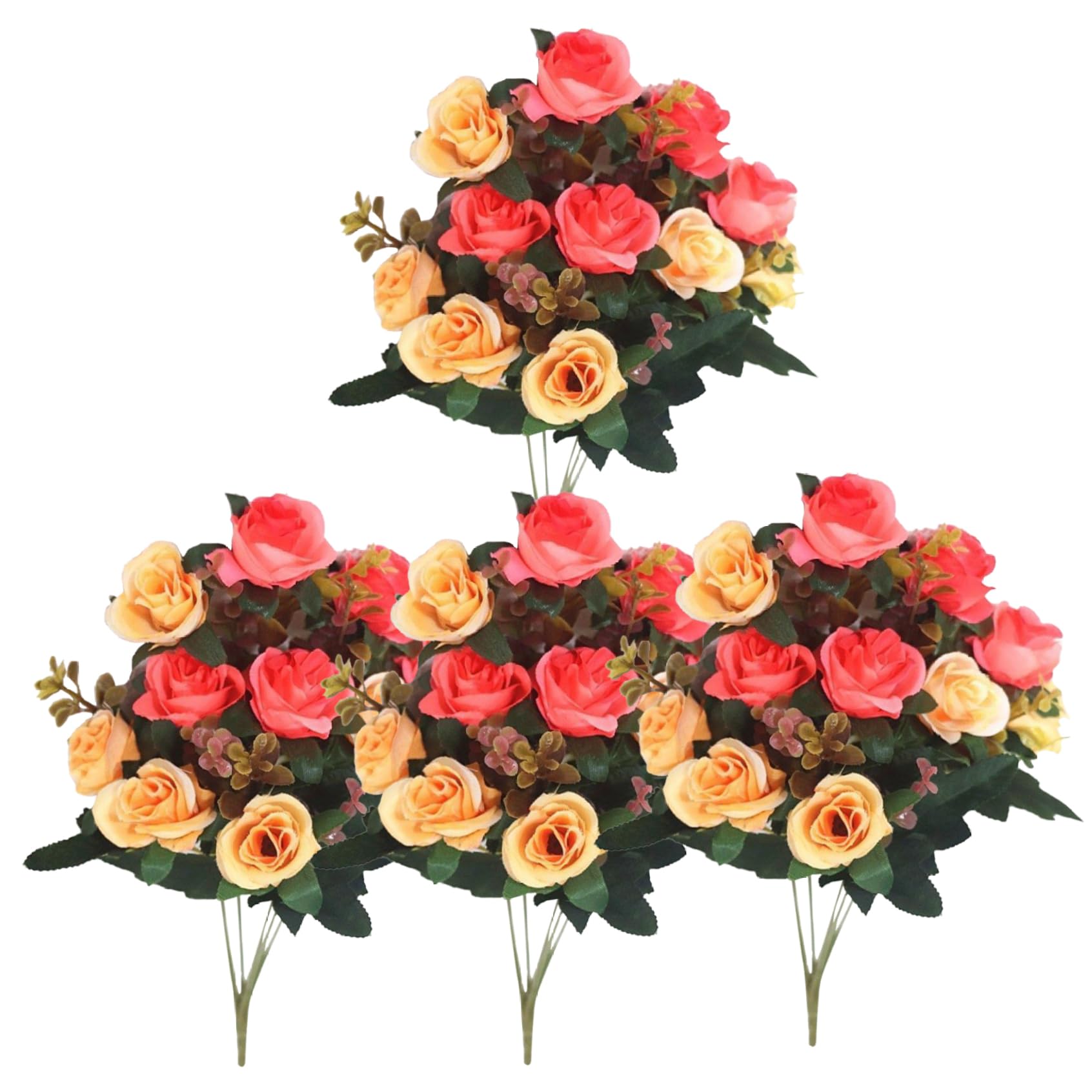 4 mazzi di Rose finte da cimitero da 11, 8'', a 12 Teste, in Seta, Fiori commemorativi per la Decorazione del Vaso della Tomba, Arancione