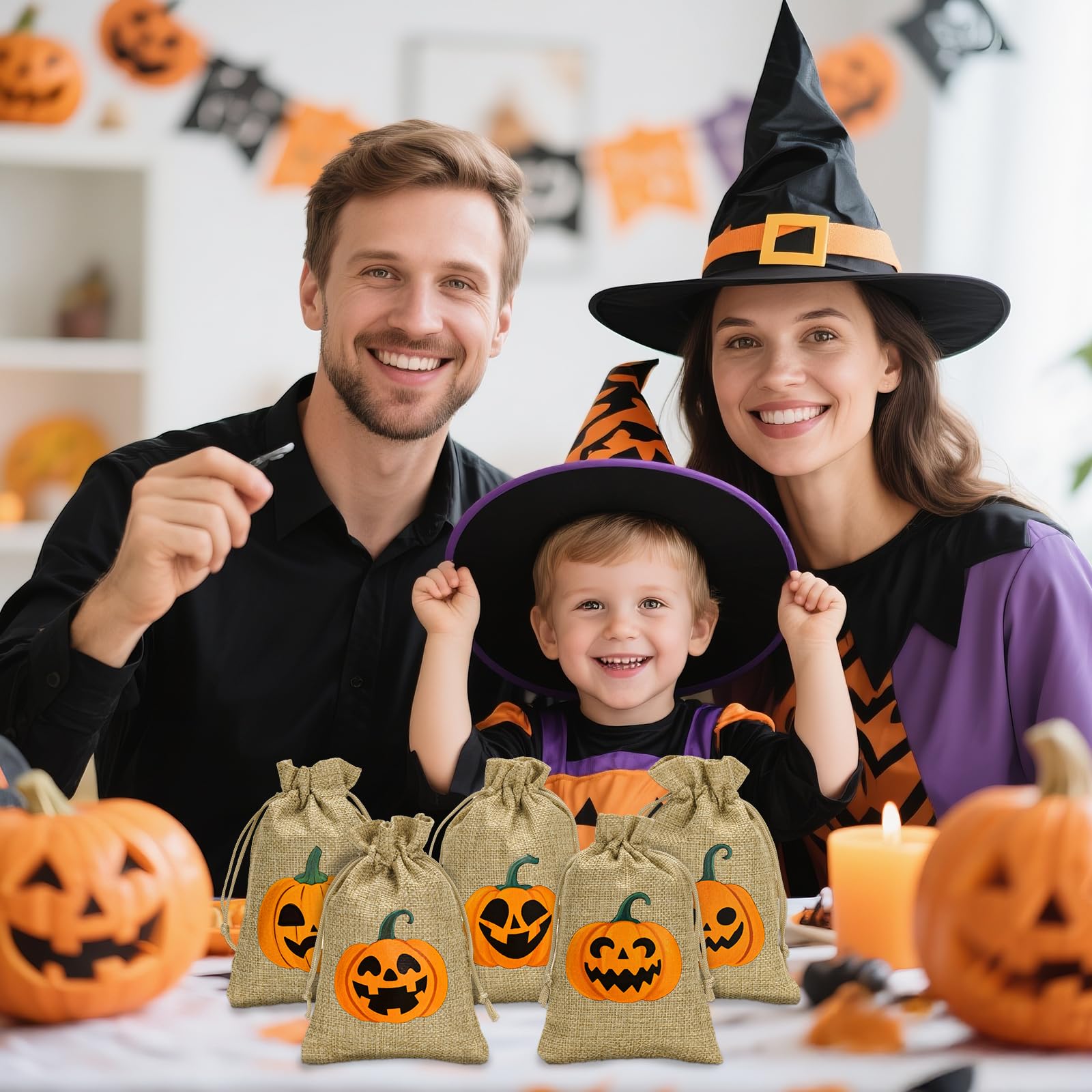 G2PLUS 24PCS Halloween Burlap Gift Bags, 10x15cm Treat Bags with Ghost Tags, Pumpkin, 10 x 15 cm - Image 7