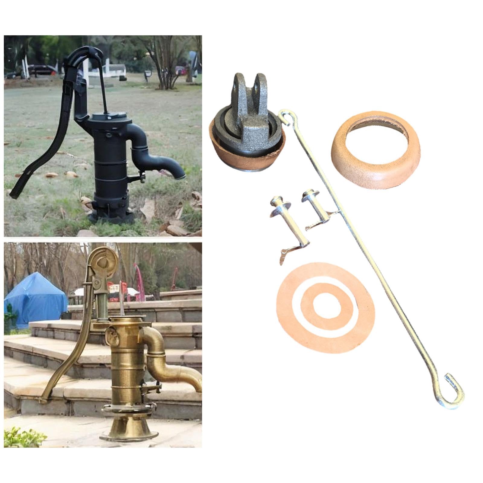 5 Piezas Pistón de Repuesto Kit para Bomba Manual Piezas con Vástago Galvanizado Anillo de Pistón Pasadores Y Arandelas Práctica Instalación Adecuado, Almohadilla de Cuero PU