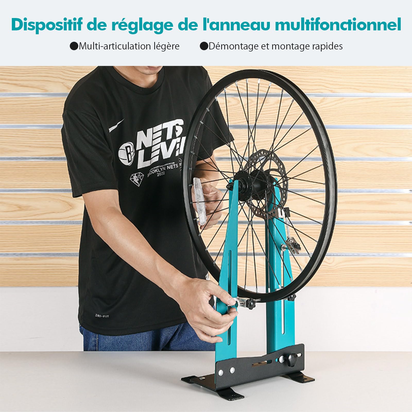 Mimoke Support de centrage pour vélo pour roues de 16 à 29" avec tige pour axe continu. Convient pour l'alignement des jantes et la largeur des roues de 90 à 150 mm