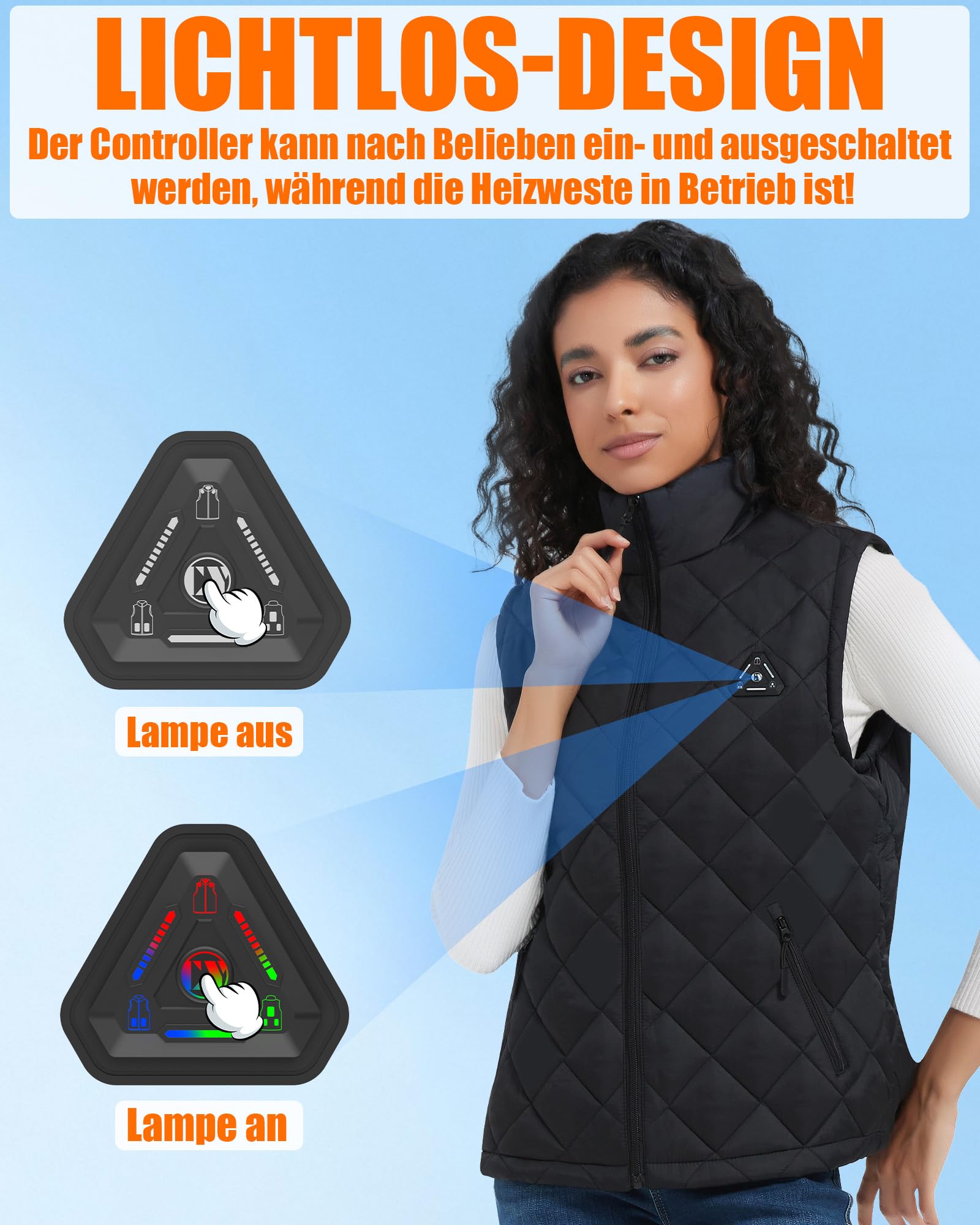 CYCYHEAT Beheizbare Weste Damen und Herren mit 7,4V 10000mAh Akku und 4-in-1 Steuerung – Leichte Wattierte Heizweste mit Verbesserter Carbon-Heiztechnologie für Outdoor & Alltag