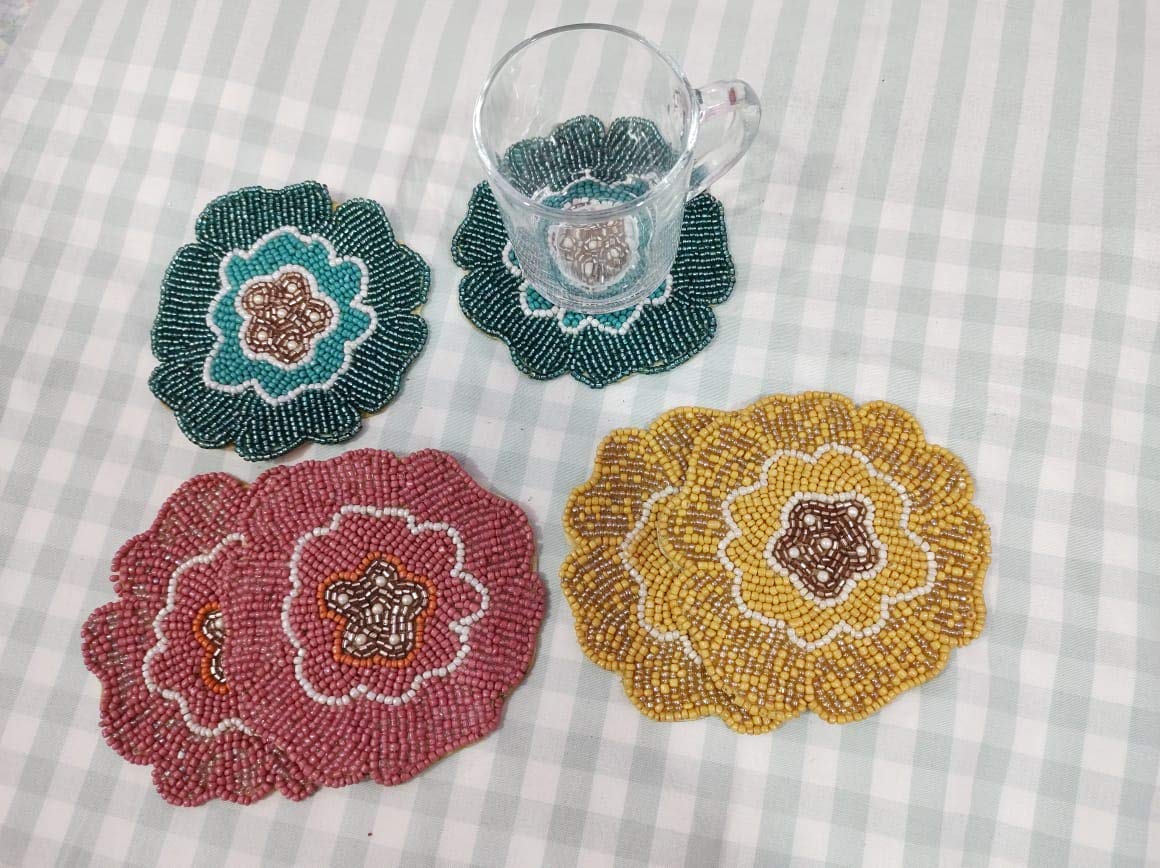 SS creations D�cor Indian Handmade Beaded Coffee, Tea Coaster 6 Inches Dia Set of 6 (Multi)-picture-10