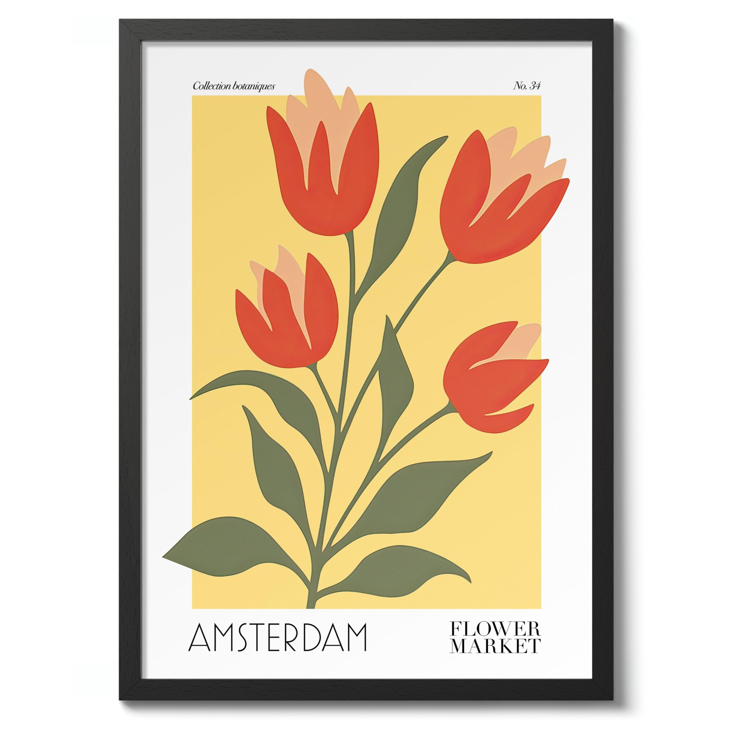 Amsterdam Flower Market Poster Floral Wall Decor Print Abstract Colourful Minimalist Travel Bedroom Art, Archival Matte, A4 (Black Frame) - 29.7x21cm — image 1