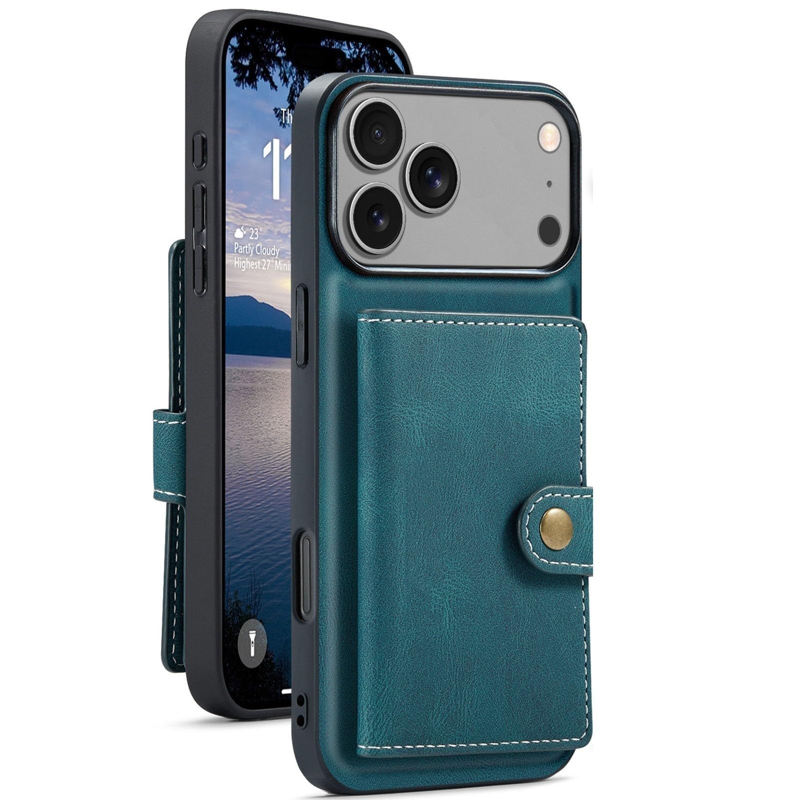 Etui na iPhone'a 17 Pro Max/17 Pro/17 Air/17, odporna na zarysowania powłoka ze skóry PU z wkładaniem karty, magnetyczny uchwyt zatrzaskowy (niebieski, 17 Pro)