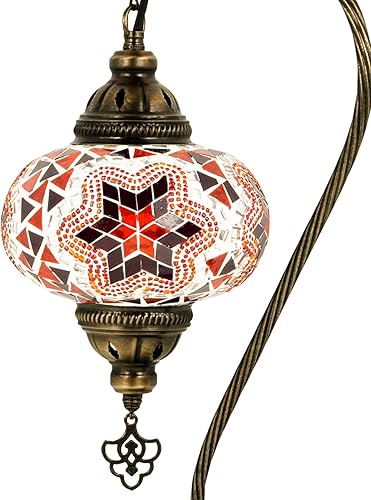 Miniatura 2 de Turkish Lamp Mosaic Table Lamps Turkish Moroccan Lamp with Bronze Base Handmade Swan Neck Tiffany Night Lamp Mosaic Glass Bedside Night Lamp with
