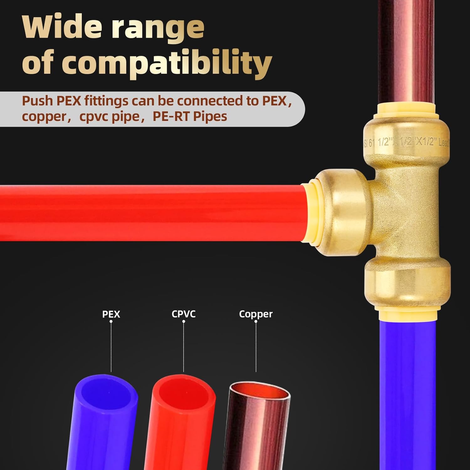 1/2" Push to Connect Fittings,PEX Pipe Fitting 1/2 Inch Set,With Coupling(10 PCS),90 Degree Elbow(10 PCS),Tee(5 PCS),Disconnect Clip(1 PCS),Push to Connect for Quick Connection to PEX Tube