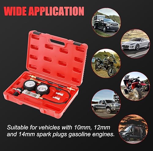 Miniatura 7 de JIFETOR Kit de probador de fugas de cilindro, medidor de presión dual profesional, detector de fugas de compresión de motor, juego de prueba de