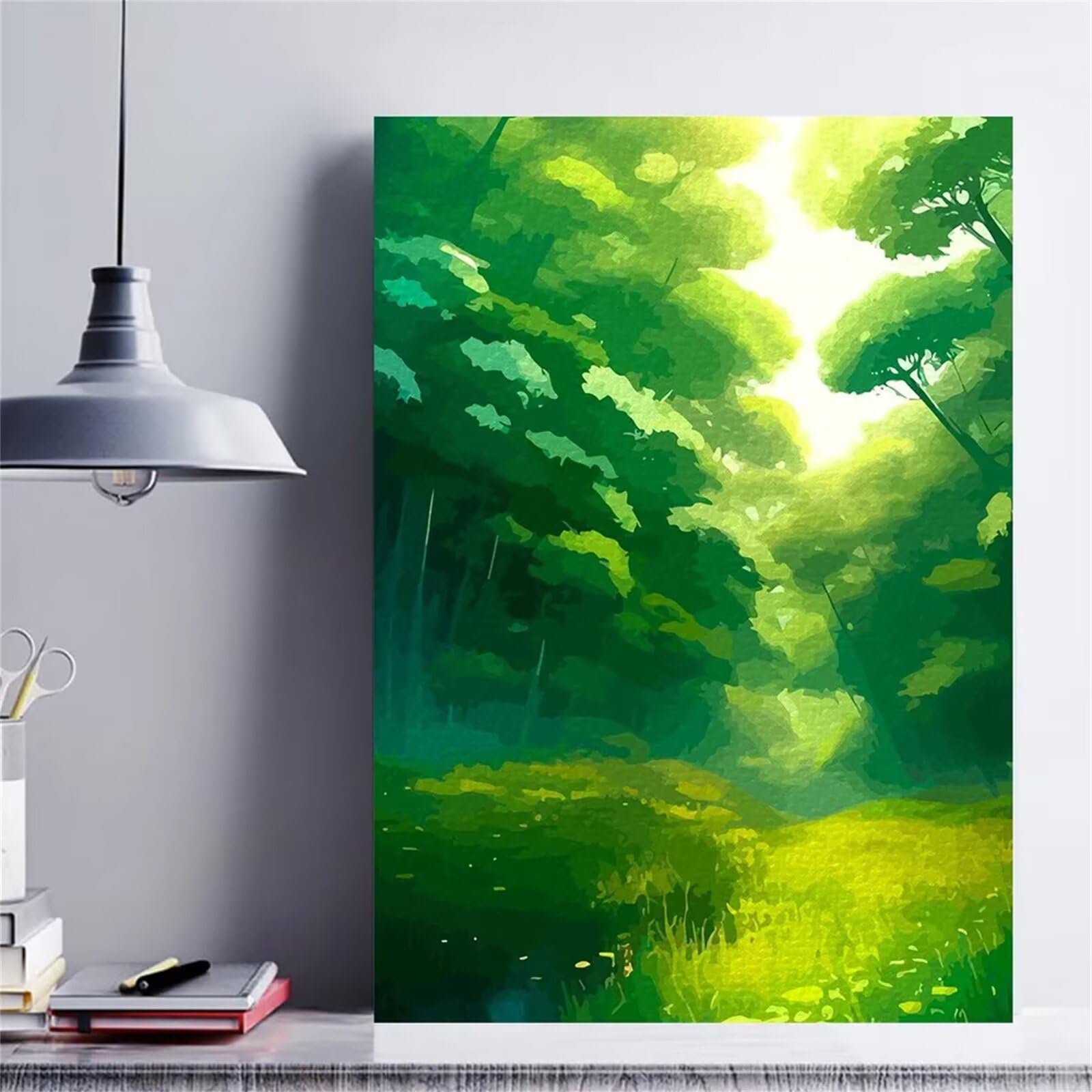Malen nach Zahlen Erwachsene,Grüne Landschaft Malen Nach Zahlen Set für Kinder Anfänger DIY Digital Ölgemälde Kits auf Leinwand mit Pinseln und Acrylpigment ohne Rahmen für Home Wall Decor 60x75cm