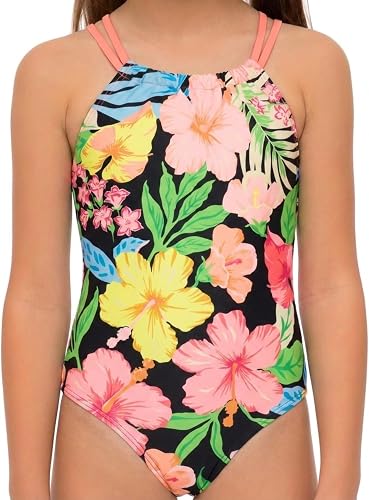 Kanu Surf Girls' Jasmine Beach Sport Halter One Piece, Darcy Multi, 14