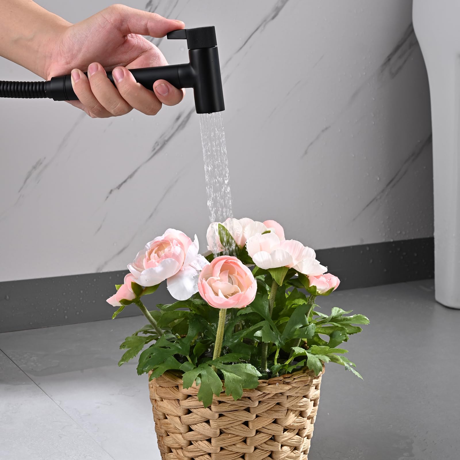 Doccetta per Bidet Nero Spruzzatore per Bidet Ottone Idroscopino per WC, con Spruzzatore a Doppia Funzione in Ottone, 1.2M Tubo Doccia, Staffa