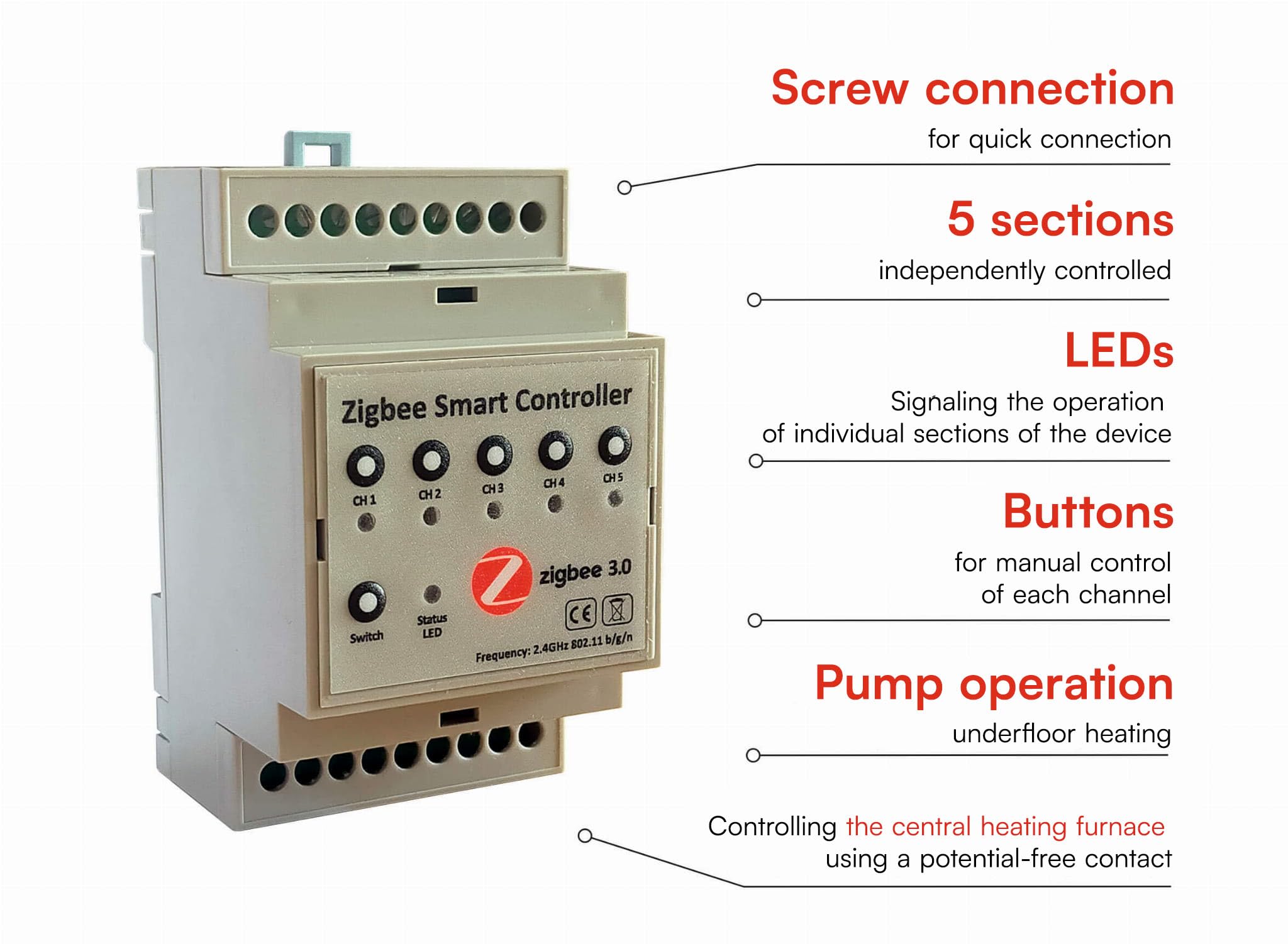 Automat-on Set für Fußbodenheizung mit 5X Zigbee Temperatur und Luftfeuchtigkeitsmesser 5X Stellantrieb Fussbodenheizung 230V Controller und Zigbee Gateway 3.0 Kompatibel mit Alexa Google Home