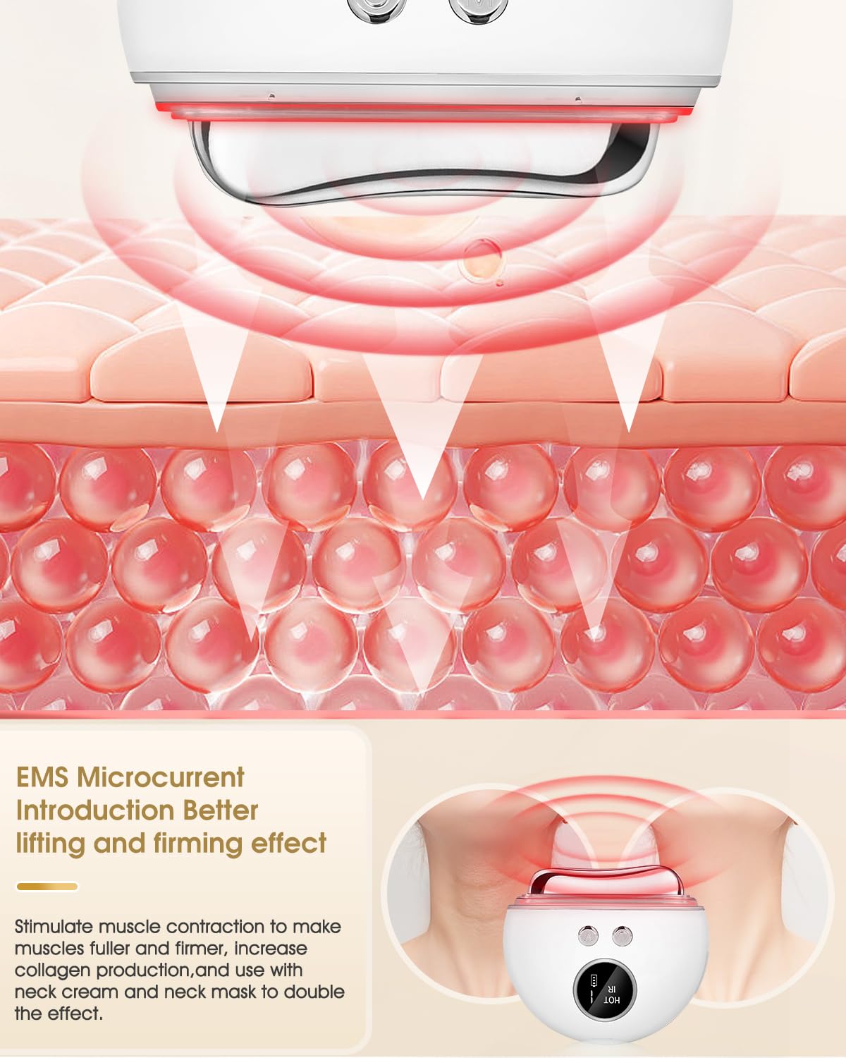 EMS Gua Sha Gesichtsmassagegerät, 4-in-1 Mikrostrom, Wärme & LED Lichttherapie (Rot, Lila, Blau), 9 Intensitätsstufen für Straffere Haut, Anti-Aging Schwellungen Elektrischer Face Lifter