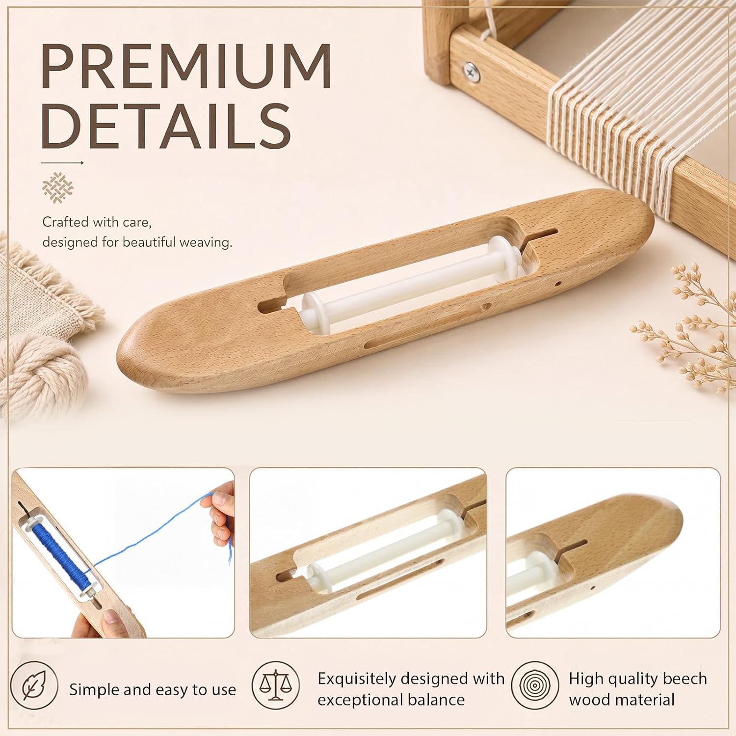 Lanties 11 Inch Boat Shuttle Beech Wood Weaving Shuttle Wooden Loom Tool