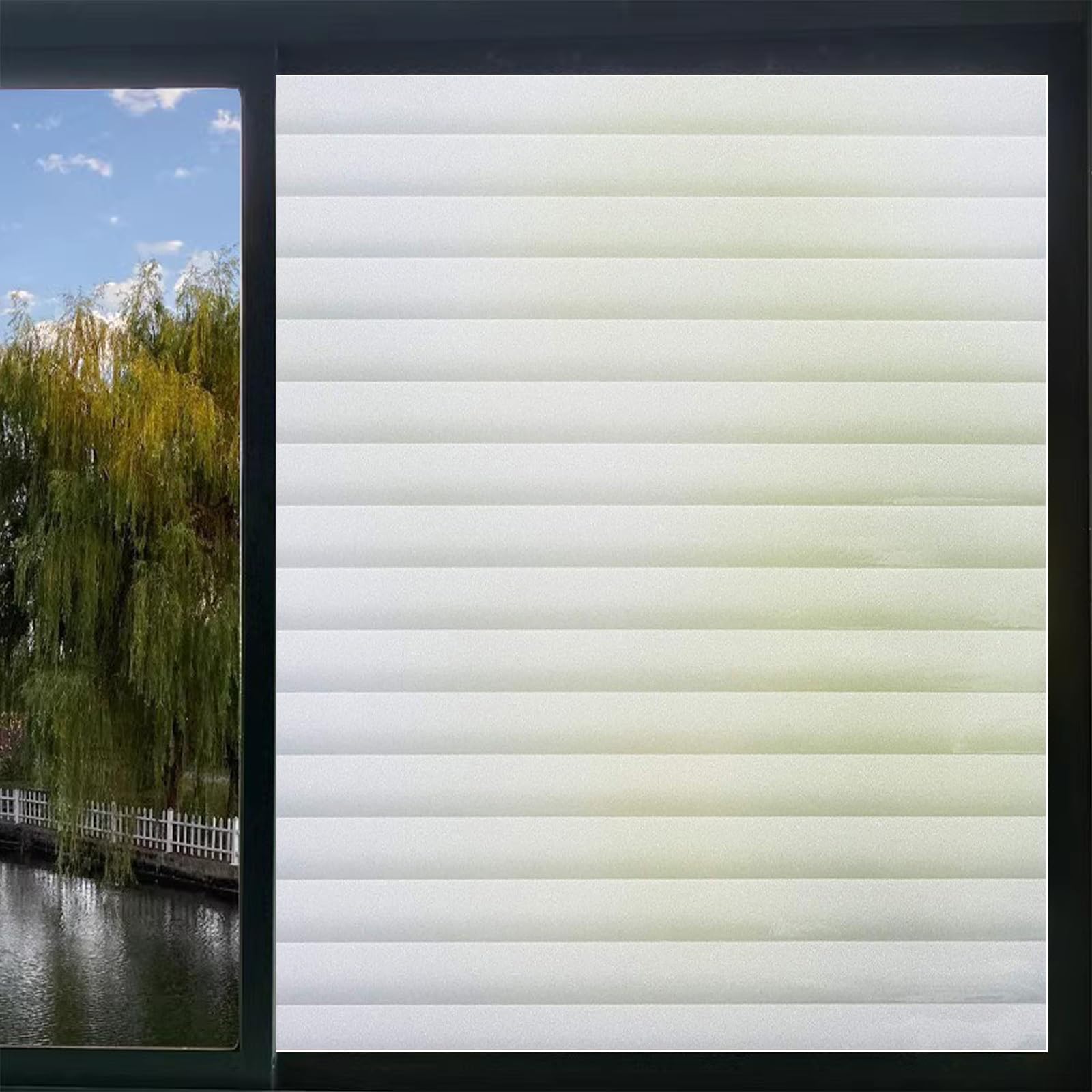Frosted Window Film 20 x 800 cm(8 x 315inch) Sun Blocker Heat Reducing Easy Removal Blackout Film for Glass Windows Covering Privacy Film for Home, Stripe