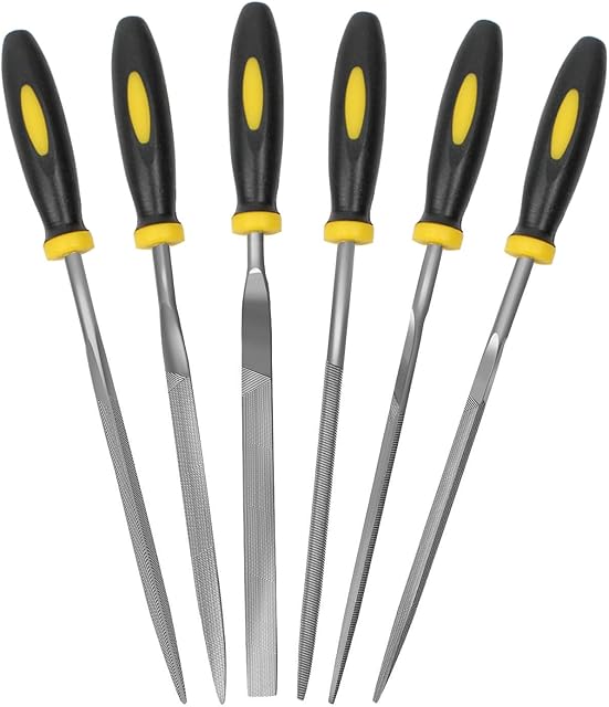 KALIM 6Pcs File Set, 5.5in Needle Files, 3 mm Diameter Carbon Steel File Kit with Handle, Suitable for Metal, Wood, Glass, Plastic, Leather, Jewelry