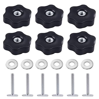 6 Pack T Track Knob Kit, 6 Star Knob, 1/4-20 Threaded Bolts and Washers, T Track Bolts, Track Accessories for Woodworking Jigs and Fixtures 6 PCS