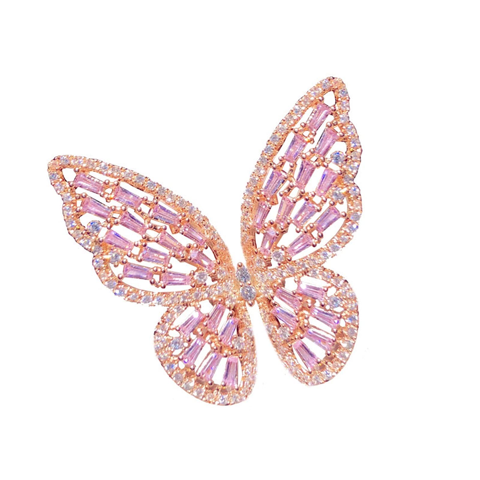 Brosche Broschen für Frauen Silber Hohl Rosa Schmetterling Zirkonia Brosche Temperament Femme Zubehör (Edelsteinfarbe: Rosa) ()