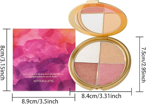 Cheek Palette & Eyeshadow Palette - 4-In-1 Face Palettes with Metallic Shimmer Eyeshadow, Highlighter & Blush, Multi-Purpose Makeup Palettes Contour Kit, Portable Compact (Four-in-one, 8.8g)