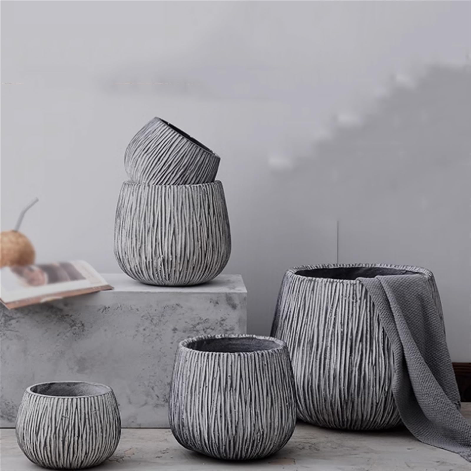 Doniczki na kwiaty Doniczki na rośliny Kamienny wzór Cement Proste okrągłe doniczki Podłoga do salonu Duża zielona uprawa roślin Dekoracja Donice Doniczka (Size : M)