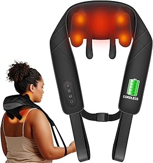 CuPiLo Cordless Neck Massager for Pain Relief Deep Tissue, FSA Eligible HSA Store Shoulder Massager with Heat, 3 Modes & Speed, Massager Pillow for Neck and Shoulder Pain, Birthday Gifts for Women