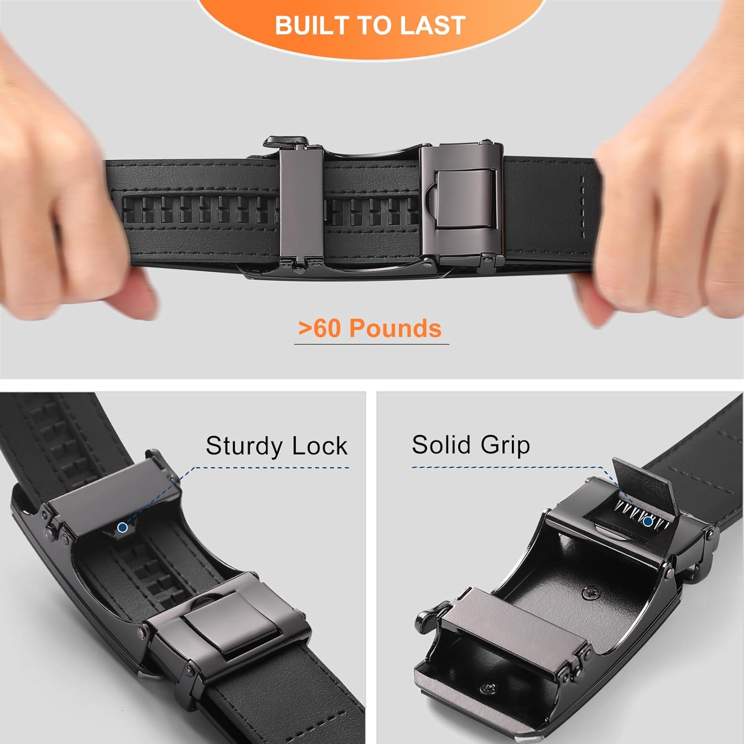 GAEKEAO Ratchet Belts for Men Dress Casual 1 3/12" Adjustable Genuine Leather Slide Buckle Designer Belt with Box Trim to Fit - Image 5